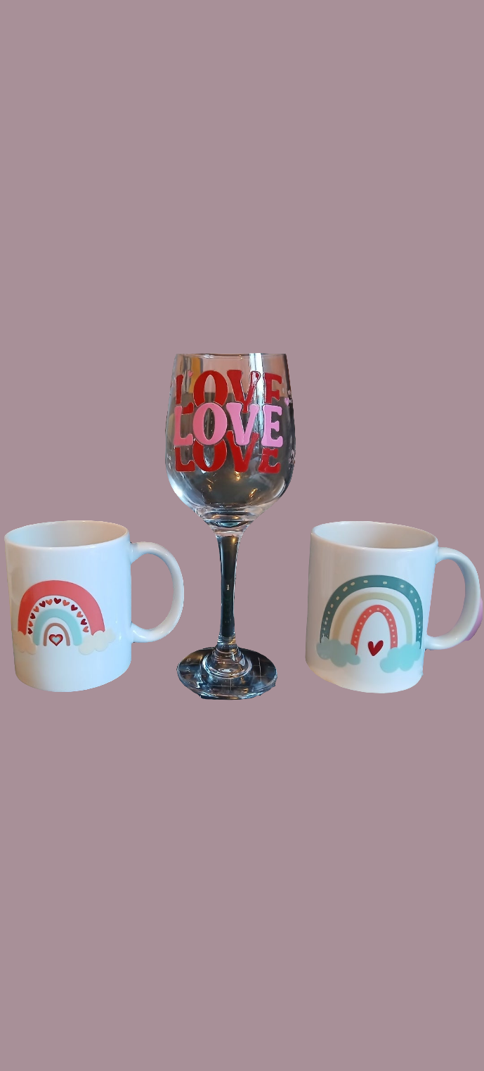 Glass cups and etched glasses