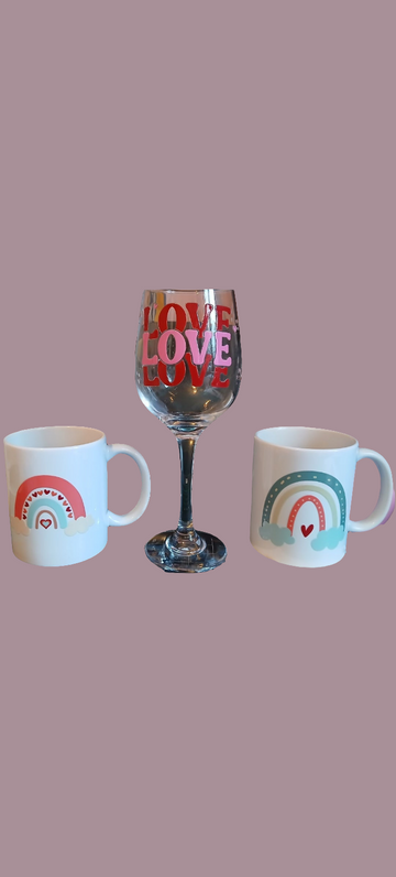 Glass cups and etched glasses
